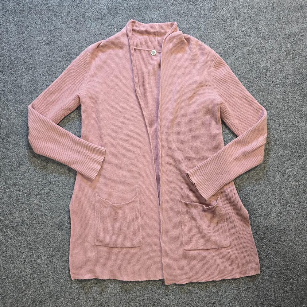 Margaret Oleary Sweater Womens Size Small Pink Thermal Waffle Knit Open Cardigan